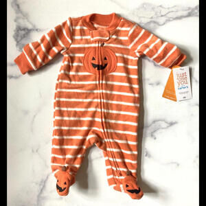 Halloween Pumpkin Pajamas Baby Boy/Girl Fleece Orange 1 pc w/Feet NB NWT